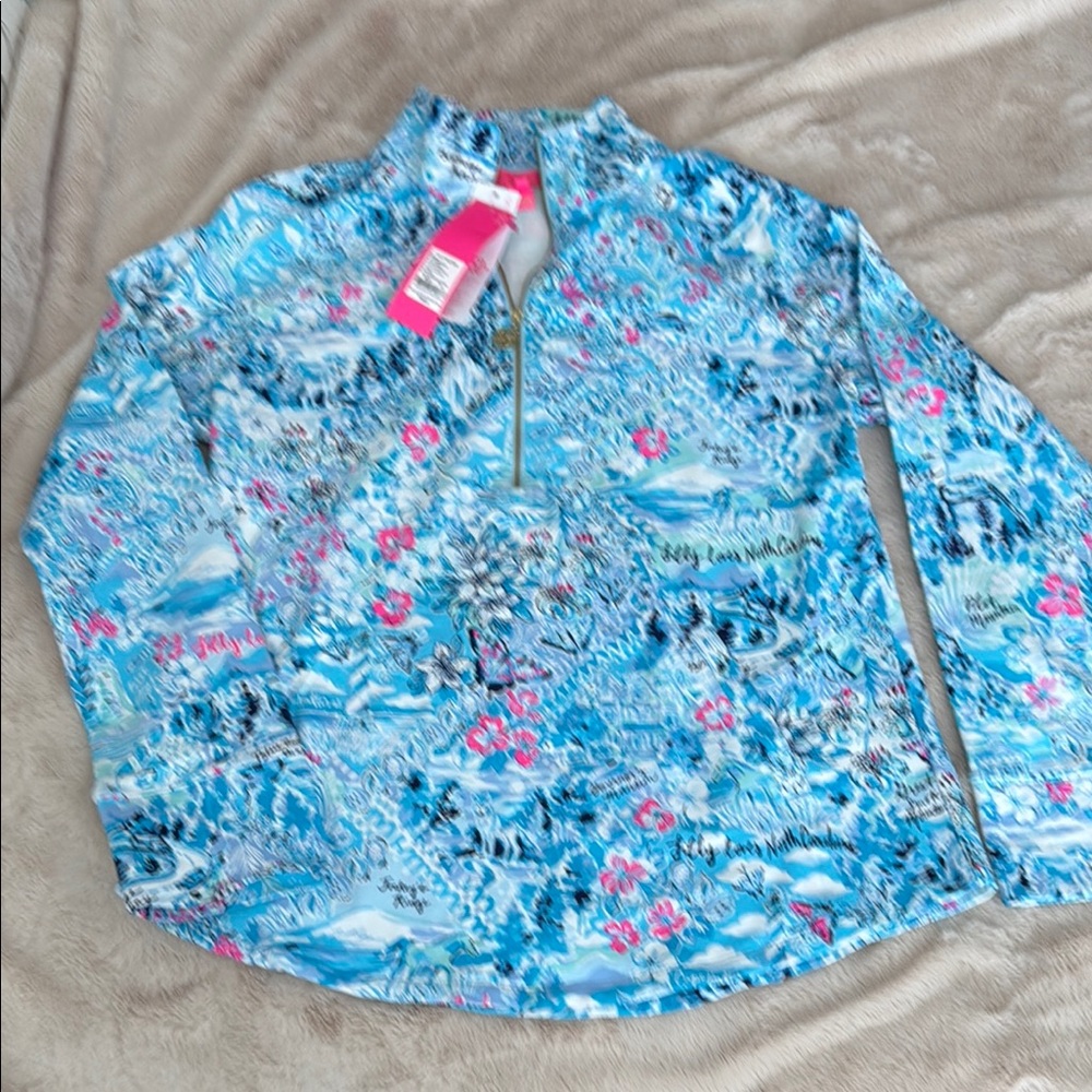 Lilly Pulitzer “Lilly Loves North Carolina Blue Pink  Quarter-Zip Pullover
